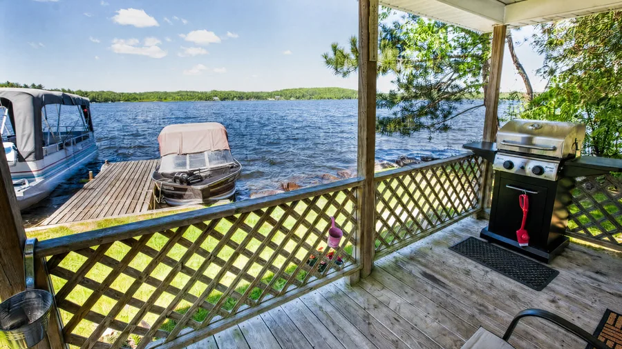 Lucky Duck: the view from the deck over the docks and the lake