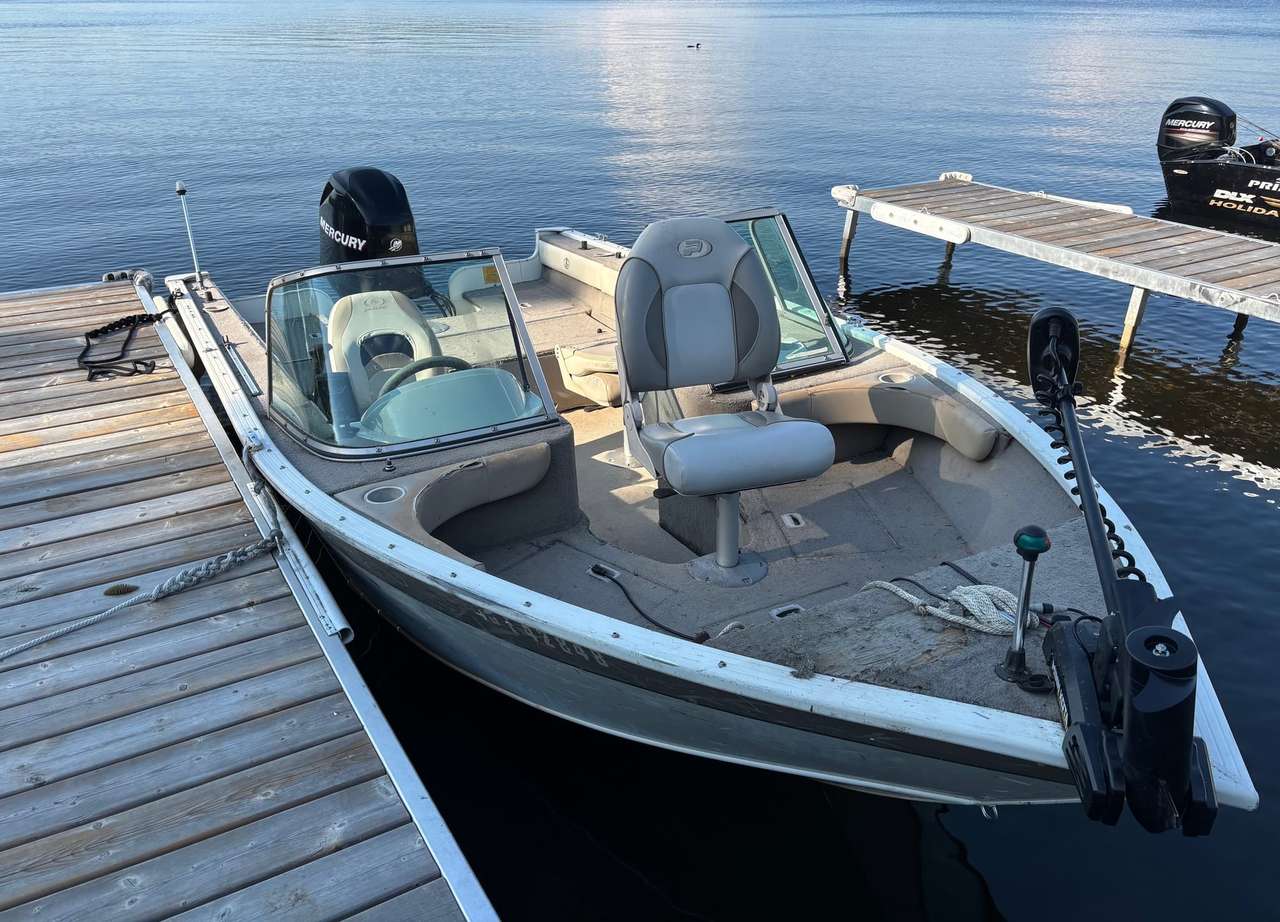 The Legend 90 HP fishing boat at the dock, seen from above