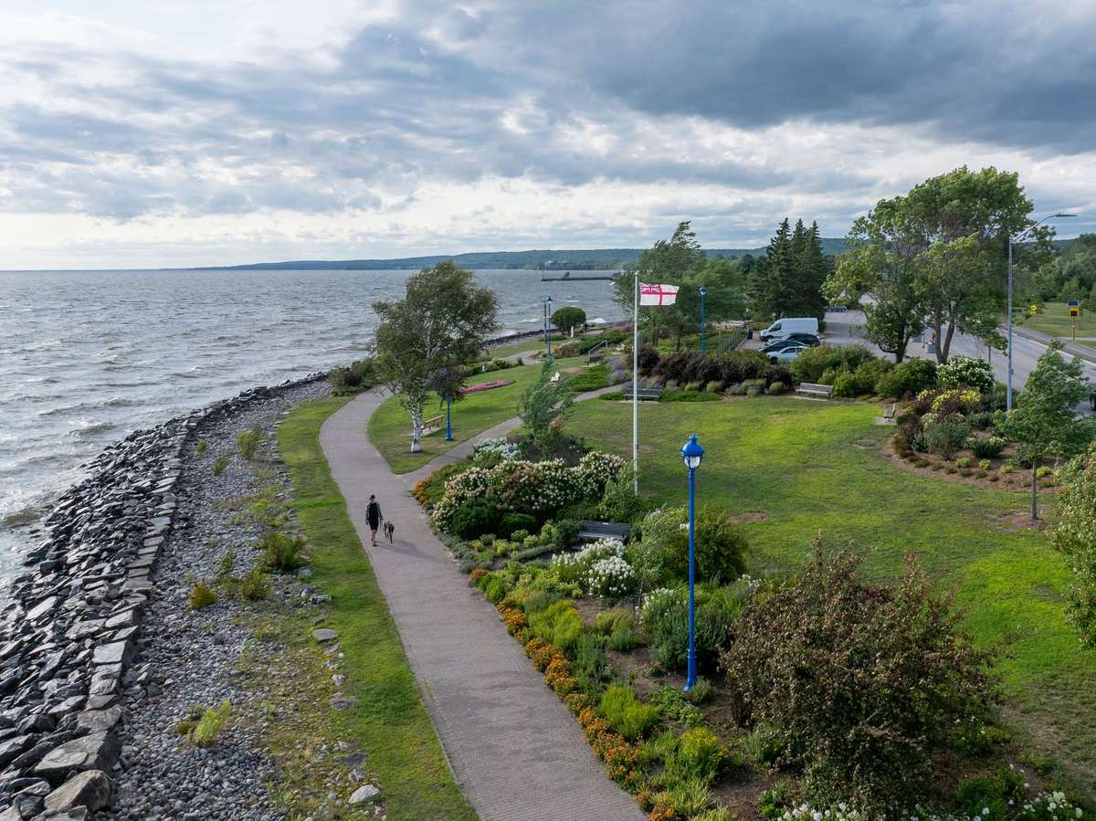 Gardens and a lakeside path along the North Bay waterfront on Lake Nipissing