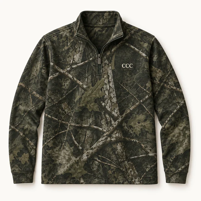 Cozy Camo Quarter-Zip in Cozy Camo, front, product concept