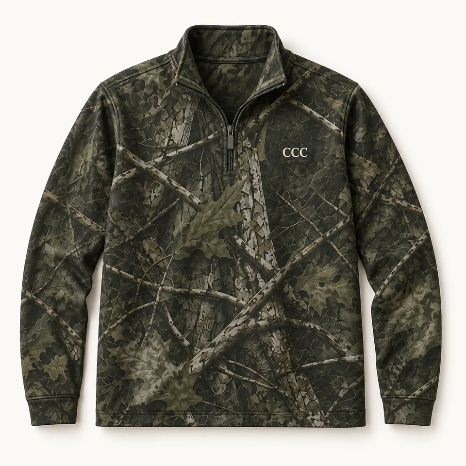 Cozy Camo Quarter-Zip in Cozy Camo, front of the garment, product concept