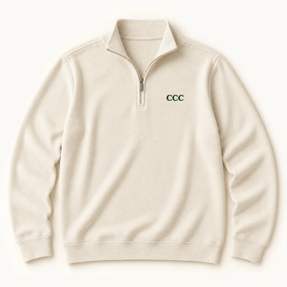 Clubhouse Quarter-Zip in Ivory, front of the garment, product concept