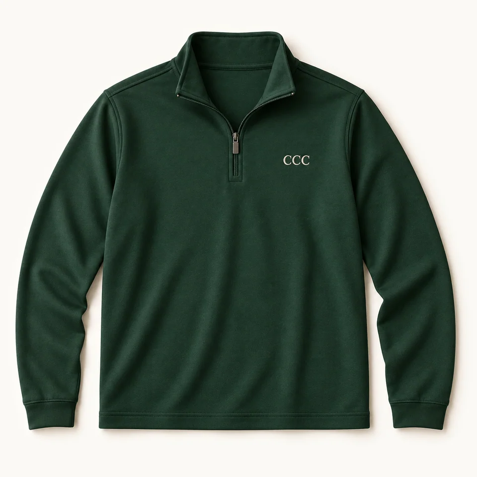 Fairway Quarter-Zip in Pine Green, front of the garment, product concept