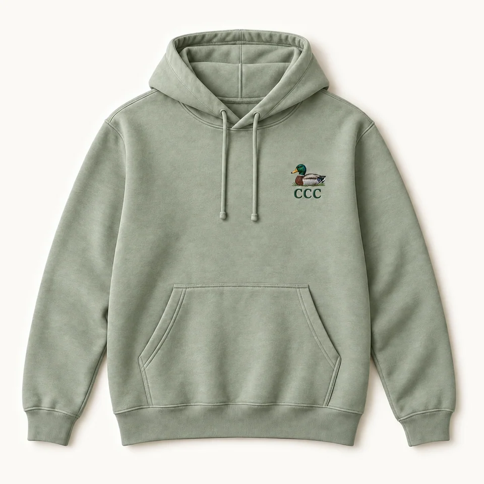 CCC Essentials Hoodie in Light Green, front of the garment, product concept