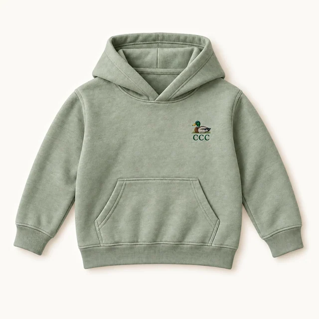 CCC Essentials Kids’ Hoodie in Light Green, front, product concept