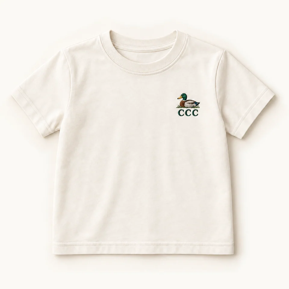 CCC Essentials Kids’ T-shirt in Ivory, front of the garment, product concept