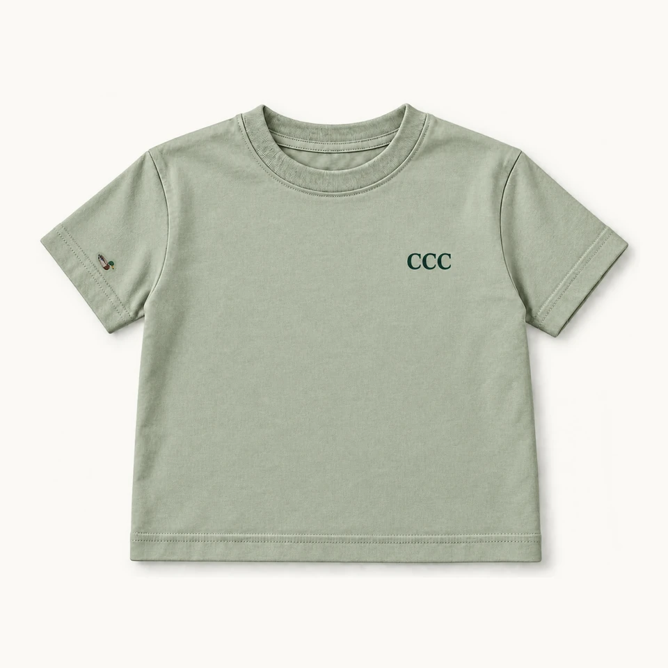 Summer 2027 Kids’ T-shirt in Light Green, front of the garment, product concept