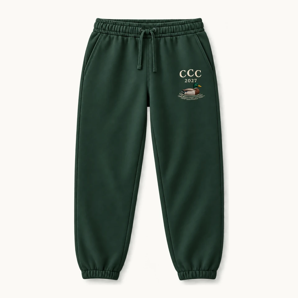 Summer 2027 Sweatpants in Pine Green, front of the garment, product concept