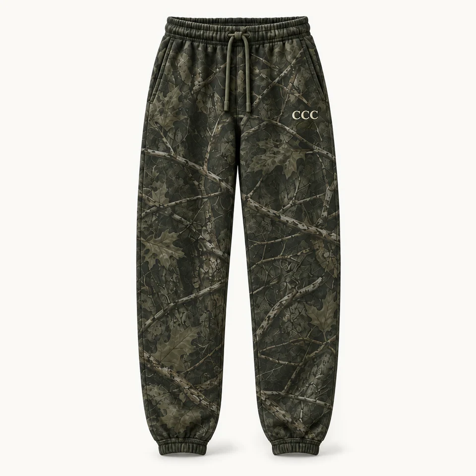 Cozy Camo Sweatpants in Cozy Camo, front of the garment, product concept