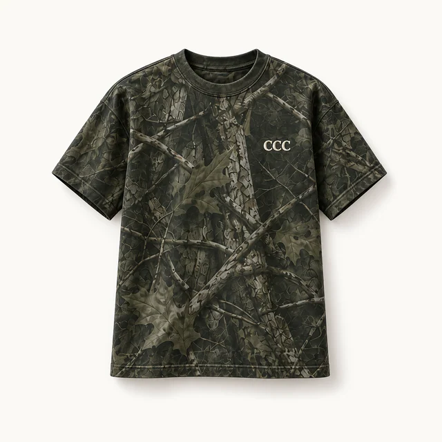 Cozy Camo T-shirt in Cozy Camo, front, product concept